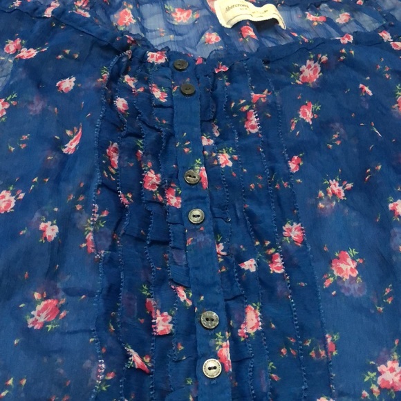 🫎 ABERCROMBIE  SHEER FLORAL ROYAL BLUE BLOuSE - Picture 5 of 6